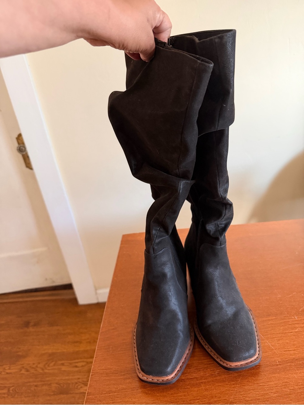 Torrid Heeled Slouch Knee High Boots Black 7.5 WW Extra Wide Square Toe
